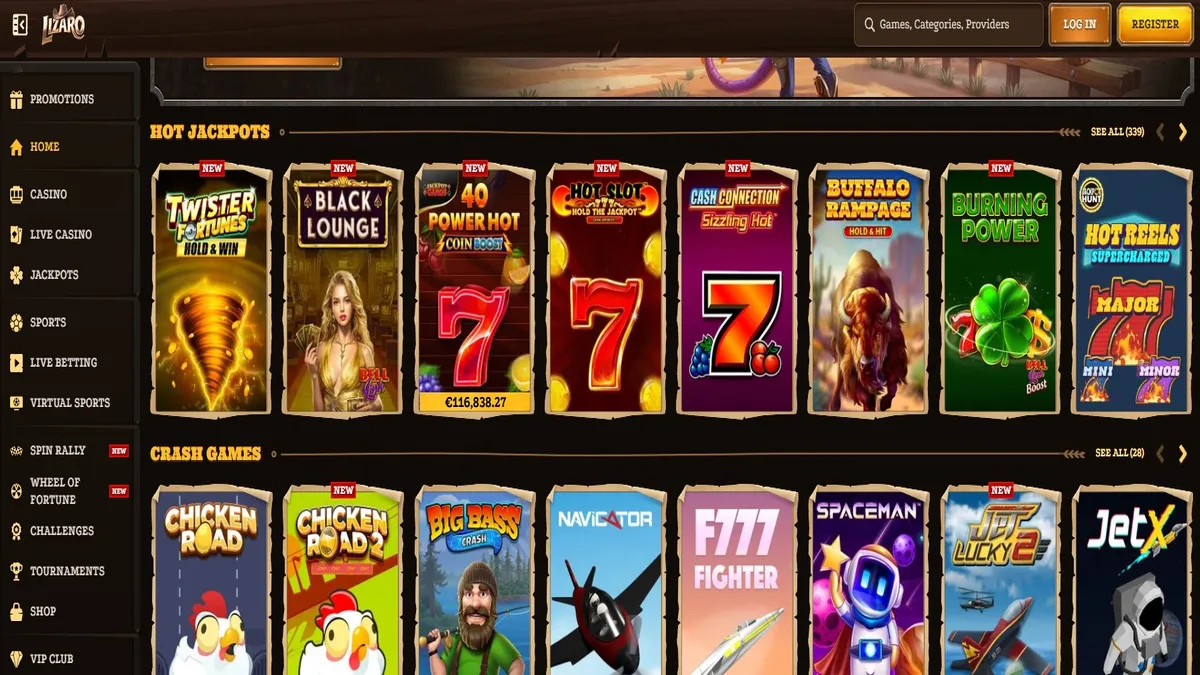 Lizaro Casino homepage overview